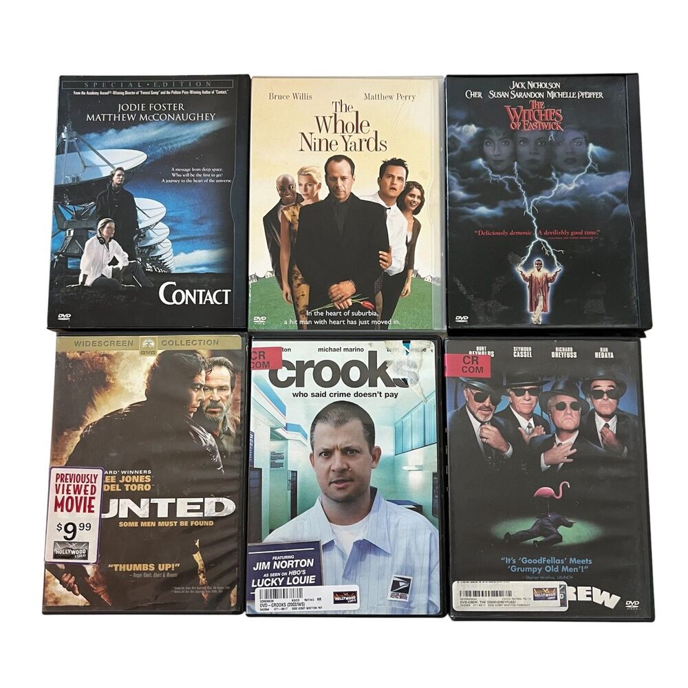 6 DVD Movies BulkLot Suspense SciFi Thriller Contact The Whole Nine Yards Crooks